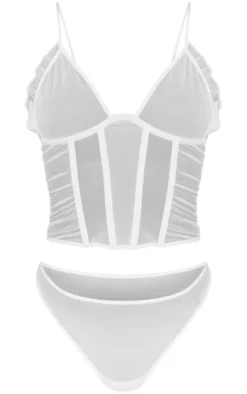 White Mesh Boned Corset Set