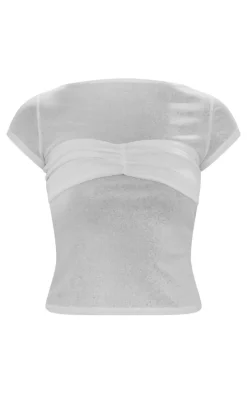 White Mesh Bust Panel Detail Tshirt