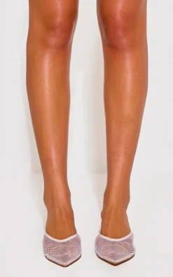 White Mesh Point Toe Low Heel Court Mule