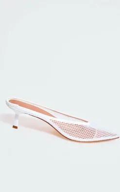 White Mesh Point Toe Low Heel Court Mule