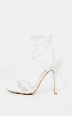 White Mid Heel Toe Loop Ankle Tie Heel
