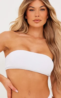 White Mix & Match Crinkle Bandeau Bikini Top