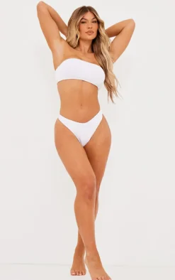 White Mix & Match Crinkle Thong Bikini Bottoms