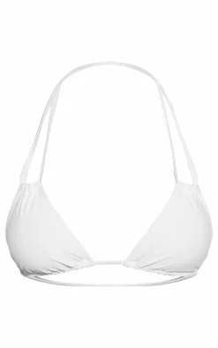 White Mix & Match Halterneck Mini Ruched Triangle Bikini Top