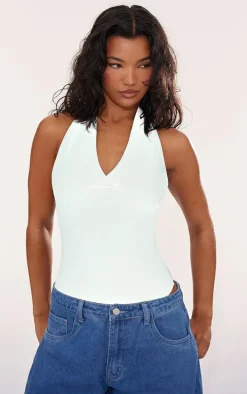 White Modal Cotton Halter Bodysuit