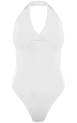White Modal Cotton Halter Bodysuit