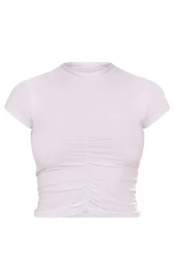 White Modal Cotton Ruched Front Crop T Shirt