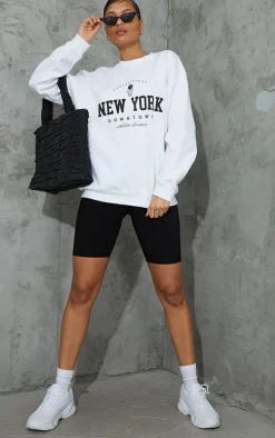 White New York Downtown Graphic Printed Sweatshirt