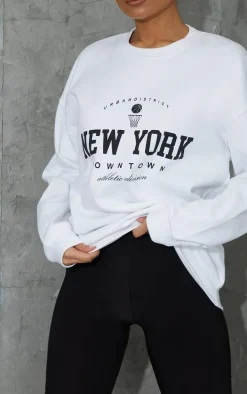 White New York Downtown Graphic Printed Sweatshirt
