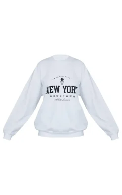 White New York Downtown Graphic Printed Sweatshirt