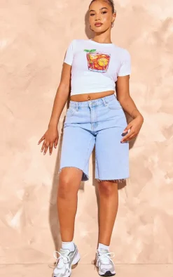 White Old Fashioned Print Fitted T Shirt