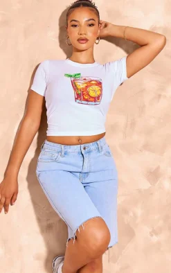 White Old Fashioned Print Fitted T Shirt