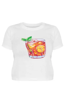 White Old Fashioned Print Fitted T Shirt