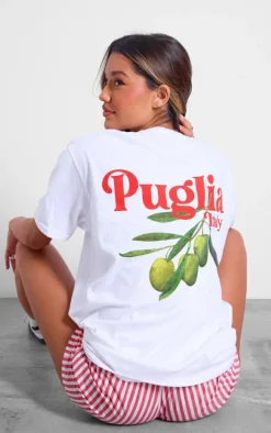 White Olive Graphic Back Oversized T Shirt