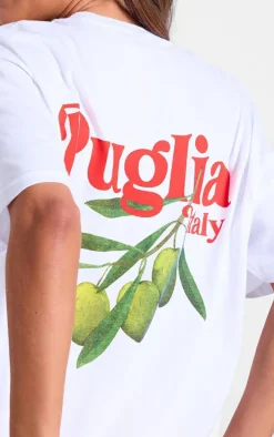 White Olive Graphic Back Oversized T Shirt