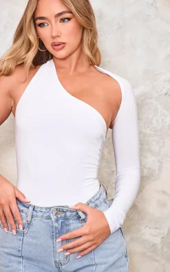 White One Shoulder Asymmetric Bodysuit