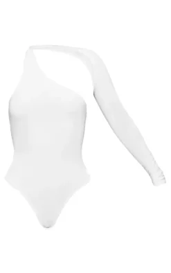 White One Shoulder Asymmetric Bodysuit