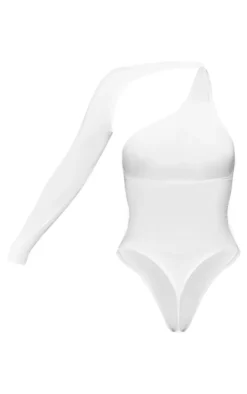 White One Shoulder Asymmetric Bodysuit