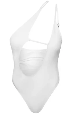 White One Shoulder Cut Out Swimsuit