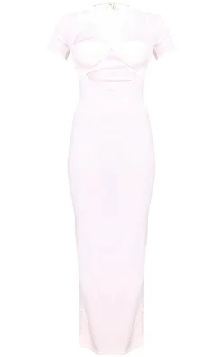 White Onion Skin Sheer Cup Detail Short Sleeve Maxi Dress