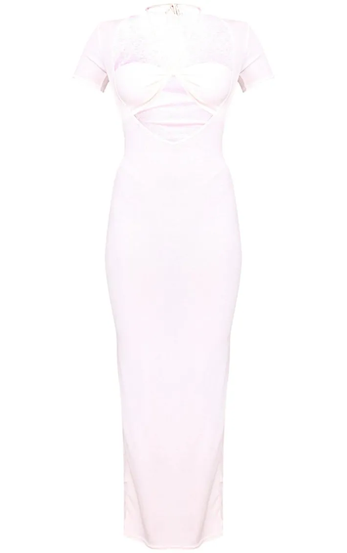 White Onion Skin Sheer Cup Detail Short Sleeve Maxi Dress