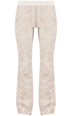 White Open Crochet Knit Pants
