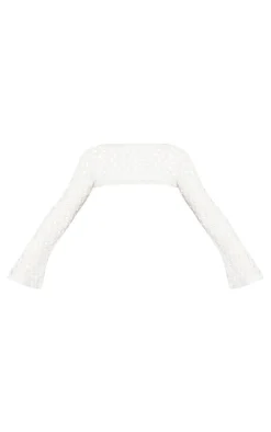 White Open Knit Flare Sleeves Knitted Top