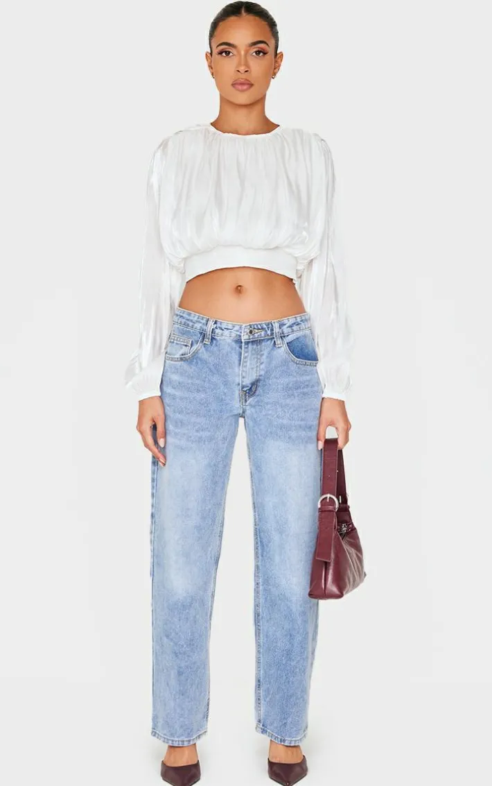 White Organza Pleated Long Sleeve Blouse