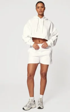 White Oversized Fit Cropped Sweat Hoodie