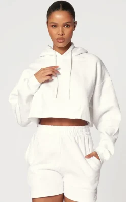 White Oversized Fit Cropped Sweat Hoodie