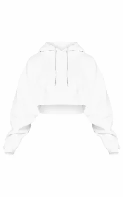 White Oversized Fit Cropped Sweat Hoodie