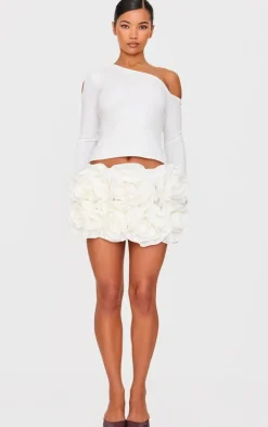 White Oversized Rose Detail Mini Skirt