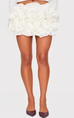 White Oversized Rose Detail Mini Skirt