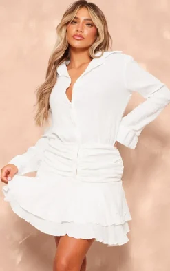 White Oversized Shirt Frill Detail Shift Dress