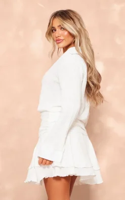White Oversized Shirt Frill Detail Shift Dress