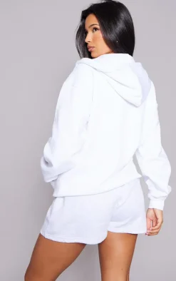 White Oversized Zip Up Plain Front Hoodie