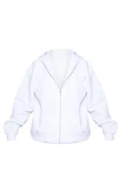White Oversized Zip Up Plain Front Hoodie