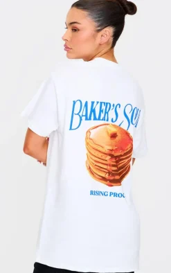 White Pancake Stack Graphic Oversized T Shirt