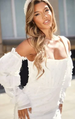 White Pearl Ruched Detachable Sleeves