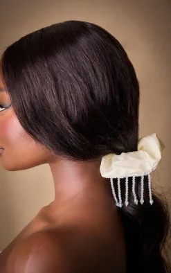 White Pearl Tassel Organza Scrunchie