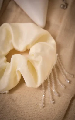 White Pearl Tassel Organza Scrunchie