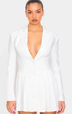 White Pleated Blazer Mini Dress