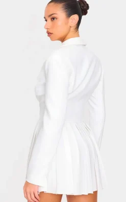 White Pleated Blazer Mini Dress
