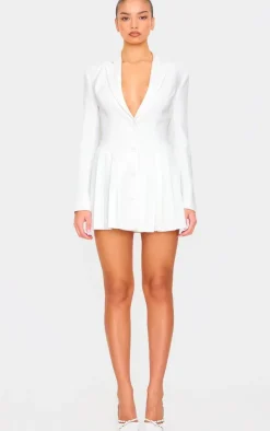 White Pleated Blazer Mini Dress