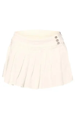 White Pleated Denim Mini Skirt