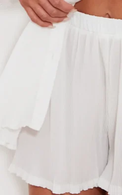 White Plisse High Waisted Shorts