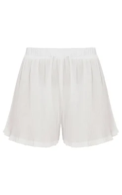 White Plisse High Waisted Shorts