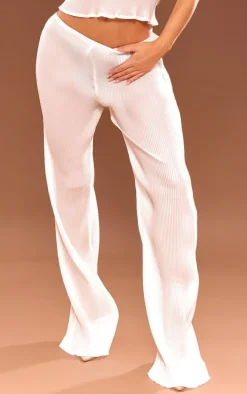 White Plisse Woven Wide Leg Pants