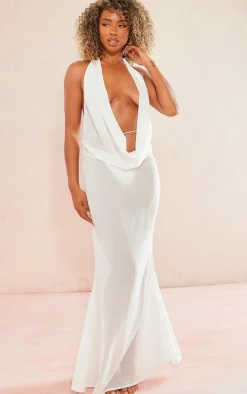 White Plunge Front Open Back Beach Dress