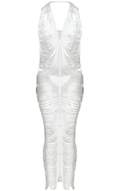 White Plunge Tassel Beach Maxi Dress